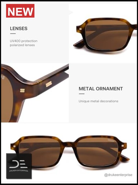 Retro Rectangle Polarized Sunglasses, UV400 TAC Lenses, Thin Frame main image 6